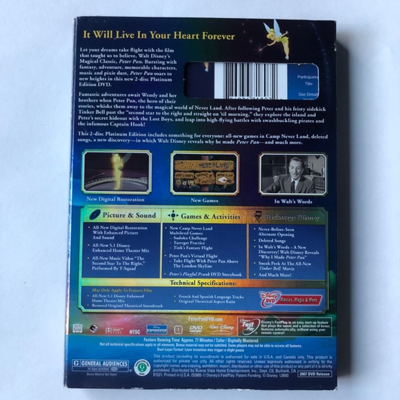 DVD Disney’s PETER PAN Double disc, Eng/Fr - Picture 2 of 10